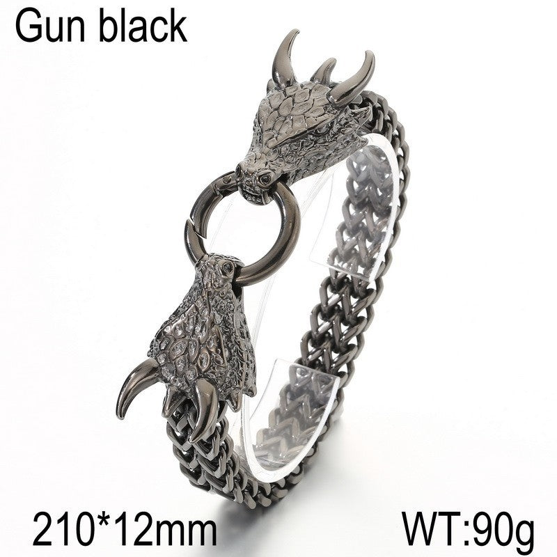 Smear Dragon – Punk Style Vacuum Electroplating Dragon Head Front & Back Chain Bracelet