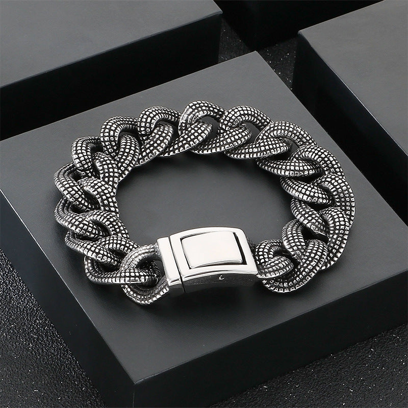 Heavy Industry – Casting Dotted Pattern Thick Cuban Chain Stainless Steel Men's Bracelet
