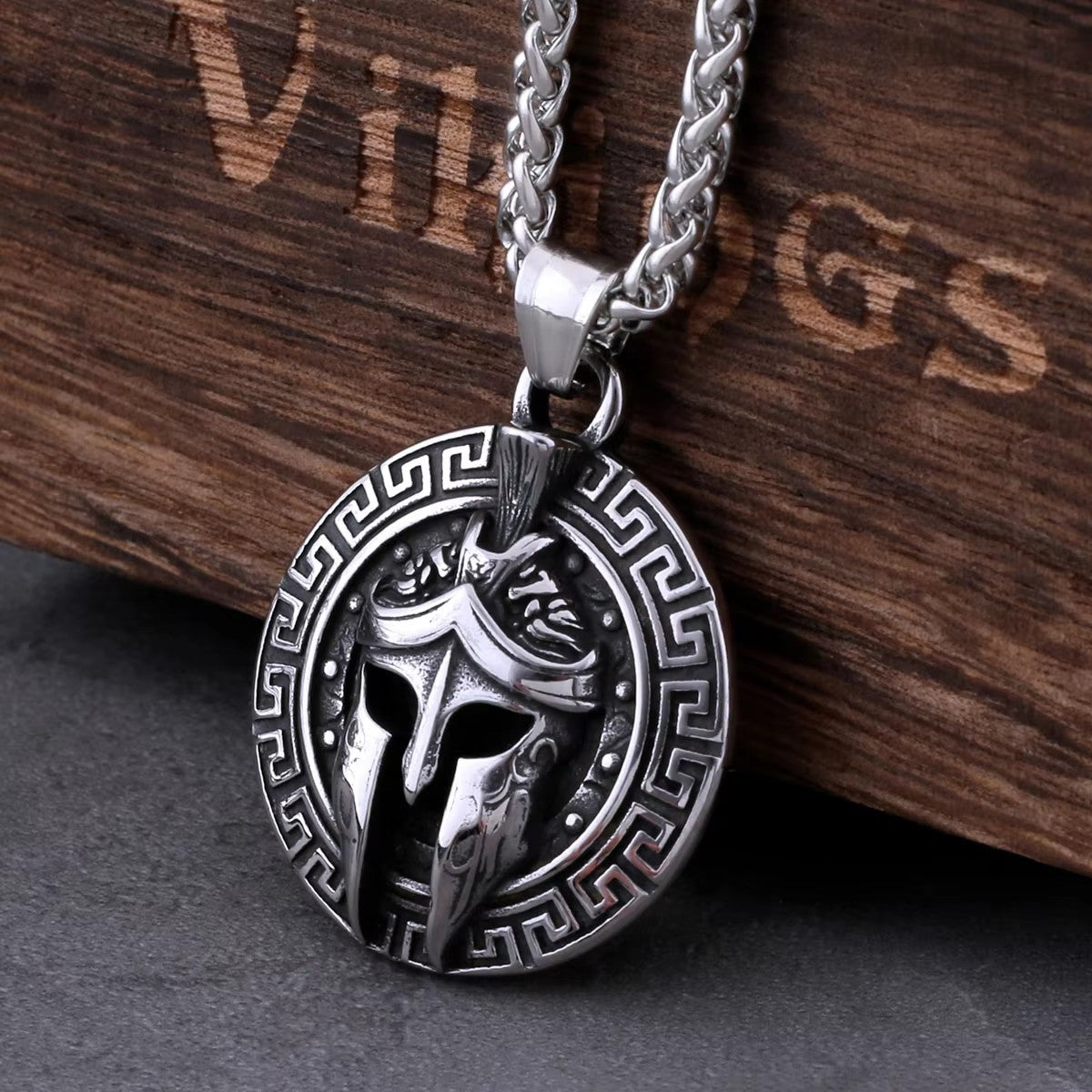 1. Planderful Titanium Steel Necklace For Men With Spartan Mask Pendant Retro Street Style