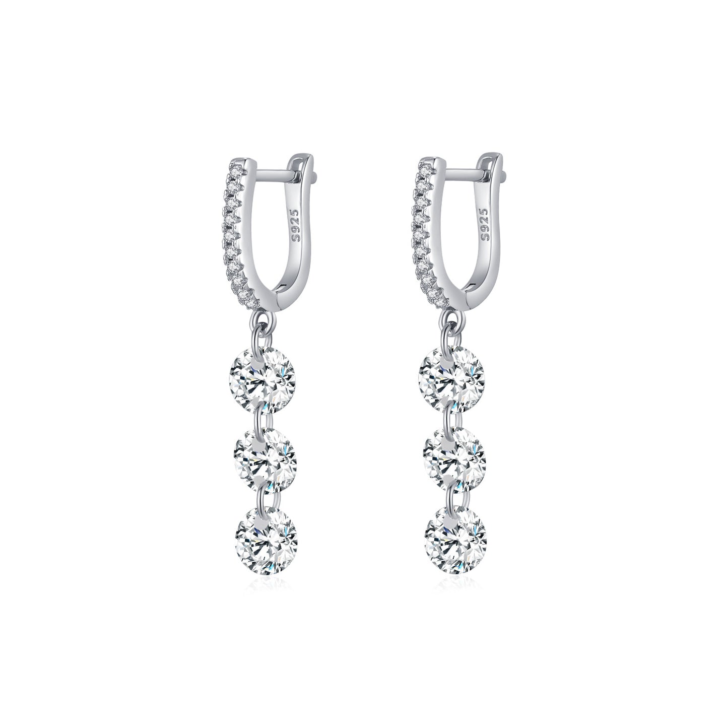Luxury Sterling Silver Tassel Pendant Earrings with Zircon