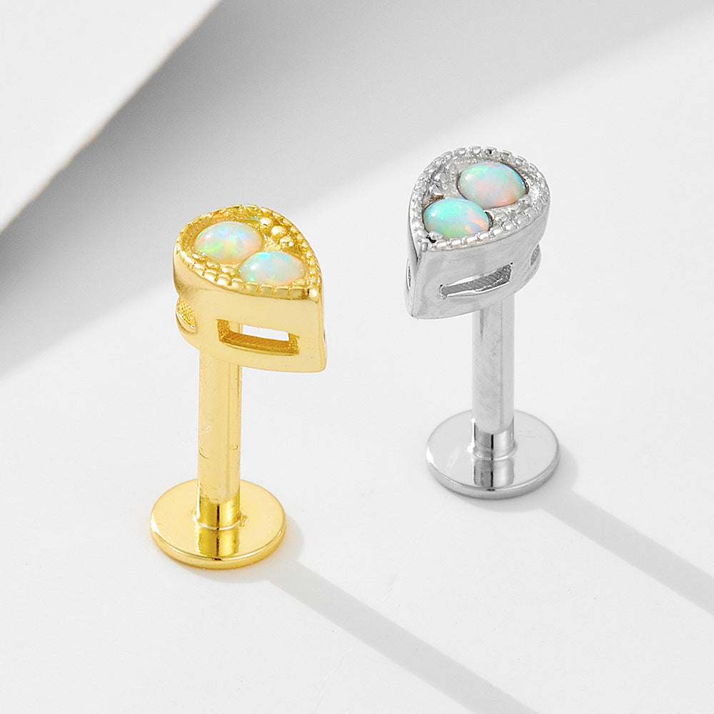 Planderful S925 Sterling Silver Opal Earrings Geometric Water Drop Design For Women