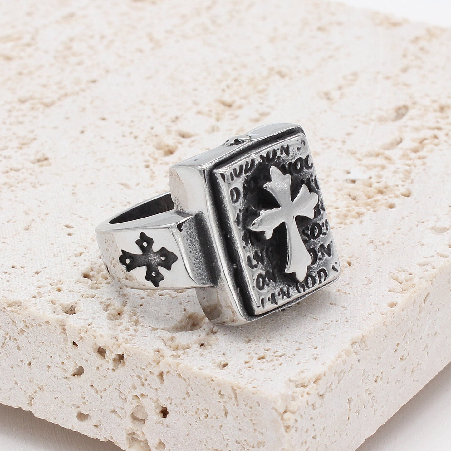 Planderful Personalized Cross Ring Titanium Steel Jewelry Unisex Retro European American Style For Men Women