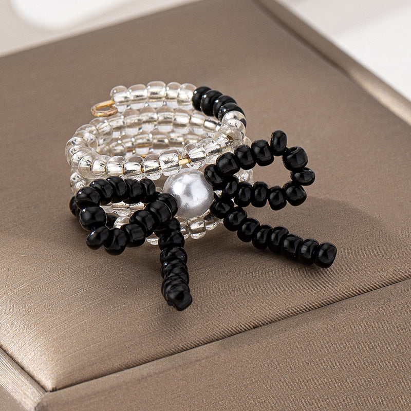 Exquisite Glass Bow Beaded Ring for Fashionable Women
