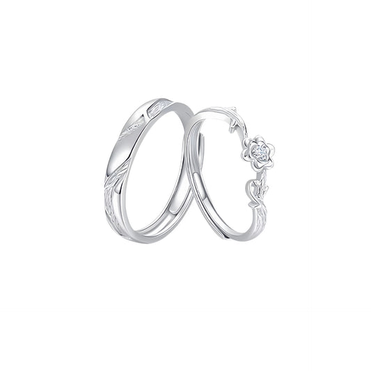 Sterling Silver Gardenia Couple Ring By Planderful Adjustable Light Luxury Gift For Girlfriend