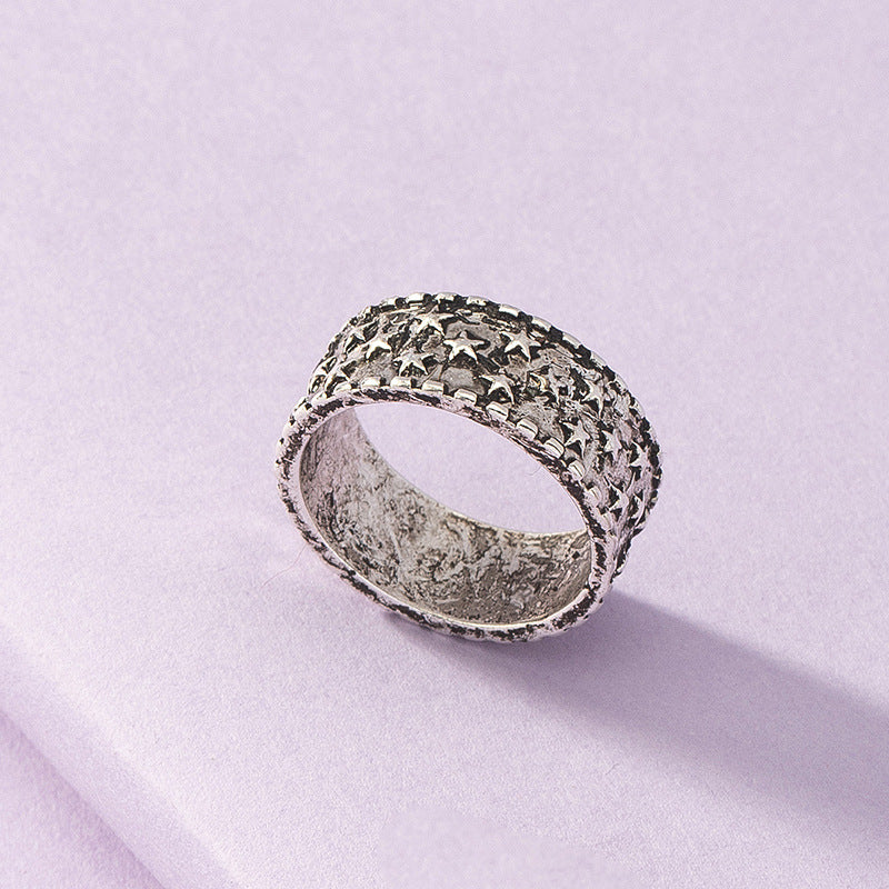 Starry Distressed Alloy Ring with Hip-Hop Flair