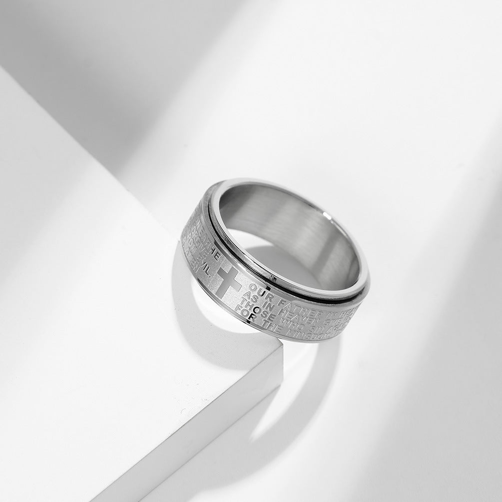 Planderful Rotatable Cross Stainless Steel Ring With Dynamic Decompression For Unisex Everyday Wear