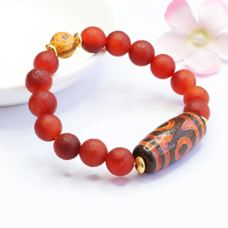 Red Agate Sterling Silver Bracelet with Three Eyed Heavenly Bead