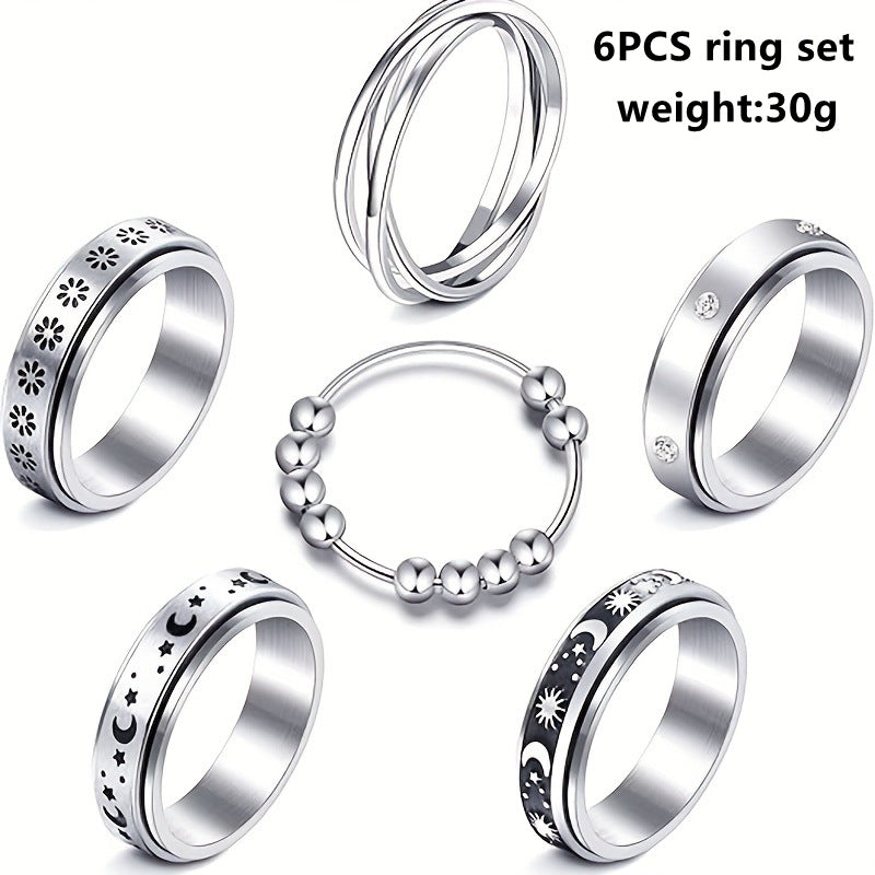 Planderful Decompression Ring For Women Rotatable Star Moon