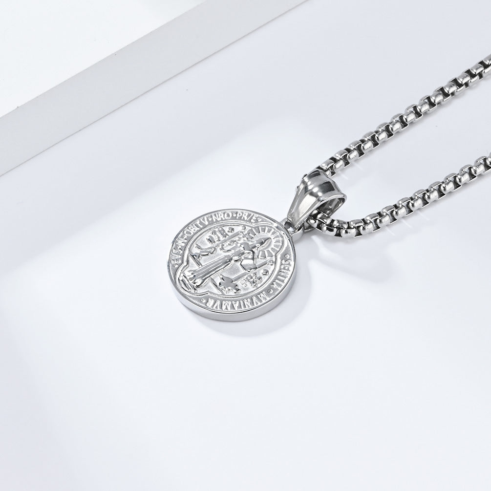 Saint Benedict Exorcist Necklace By Planderful Steel Protective Pendant For Spiritual Jewelry Enthusiasts