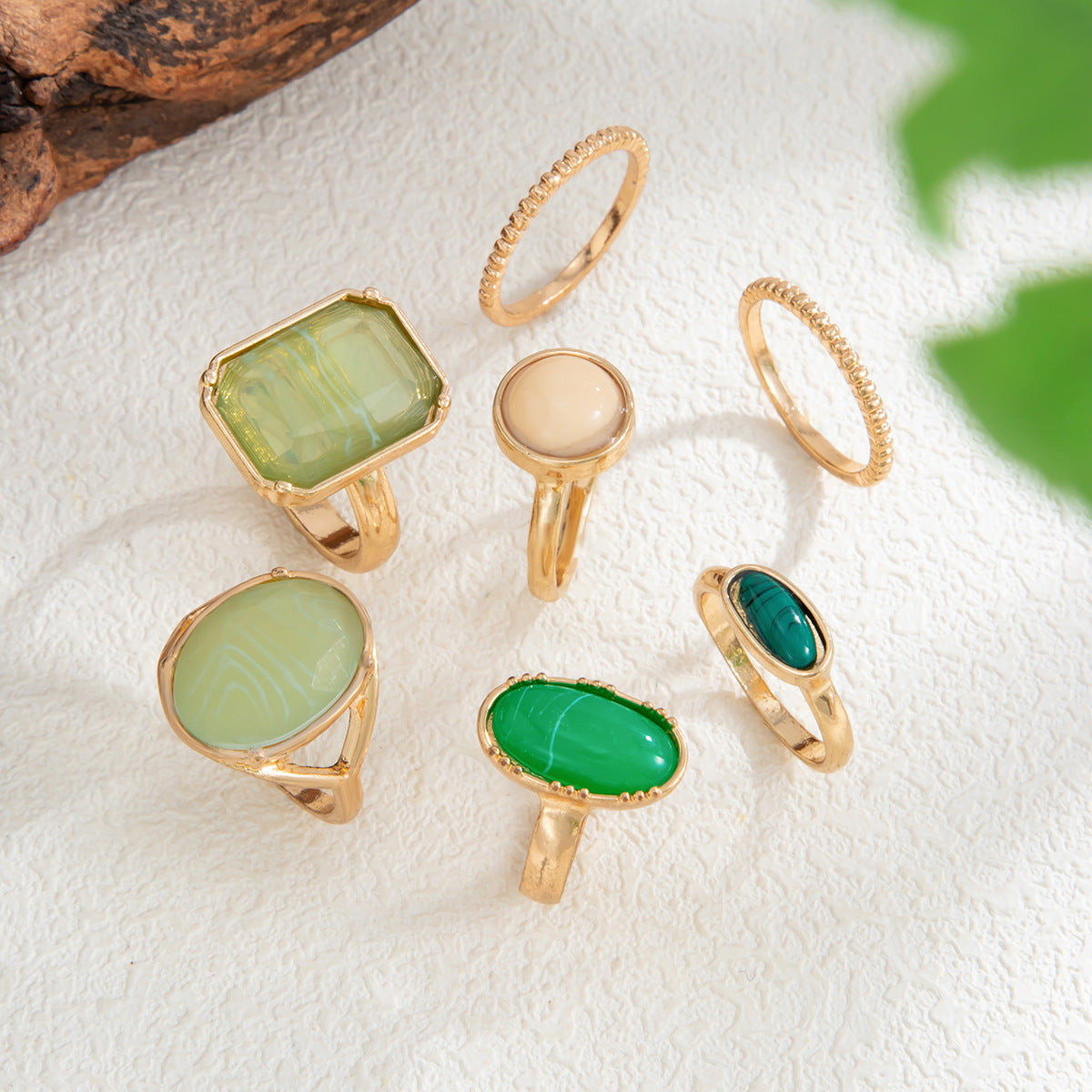 Planderful Vienna Verve Stacked Resin Ring Green Stone Retro Geometric Vintage Statement Jewelry For Fashion Lovers
