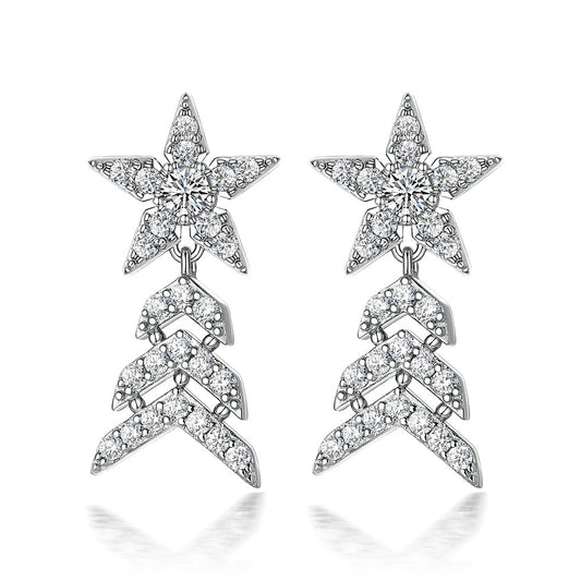 Zircon Star Christmas Tree Pendant Sterling Silver Drop Earrings
