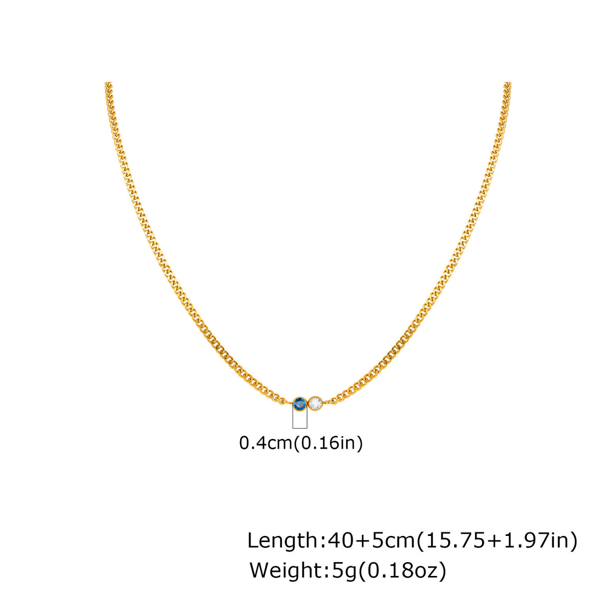 Stainless Steel European – American Cuban Chain Stylish White Blue Zircon Colored Necklace
