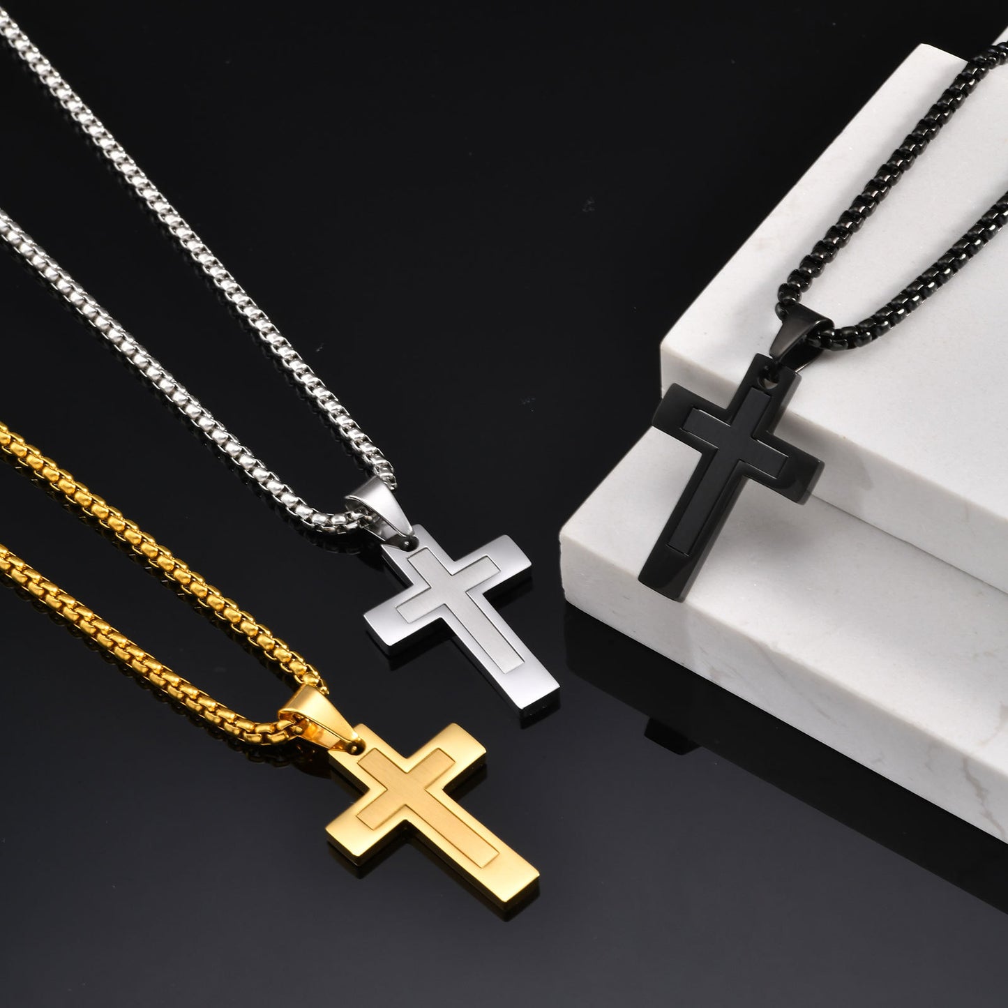Planderful Mens Cross Pendant Necklace Durable Steel