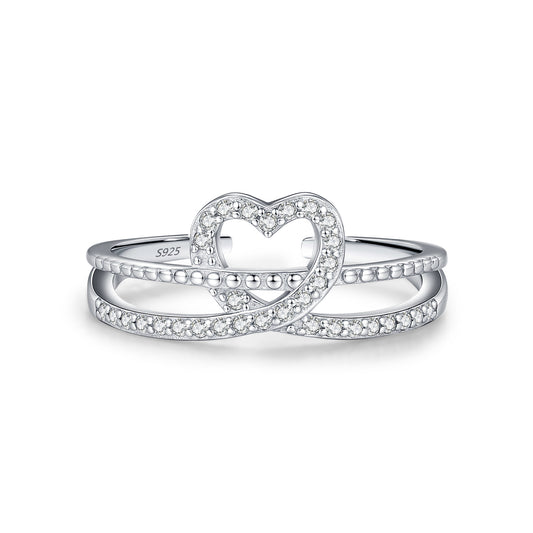 925 Sterling Silver Double-Layer Heart Zircon Ring