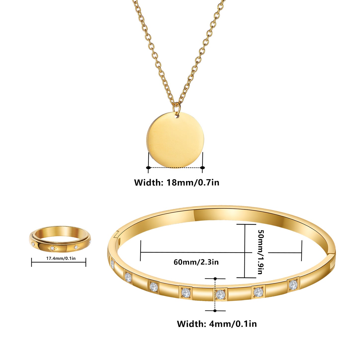Planderful Zircon Jewelry Three Piece Ring Bracelet Necklace Set For Women And Men Unisex Light Luxury