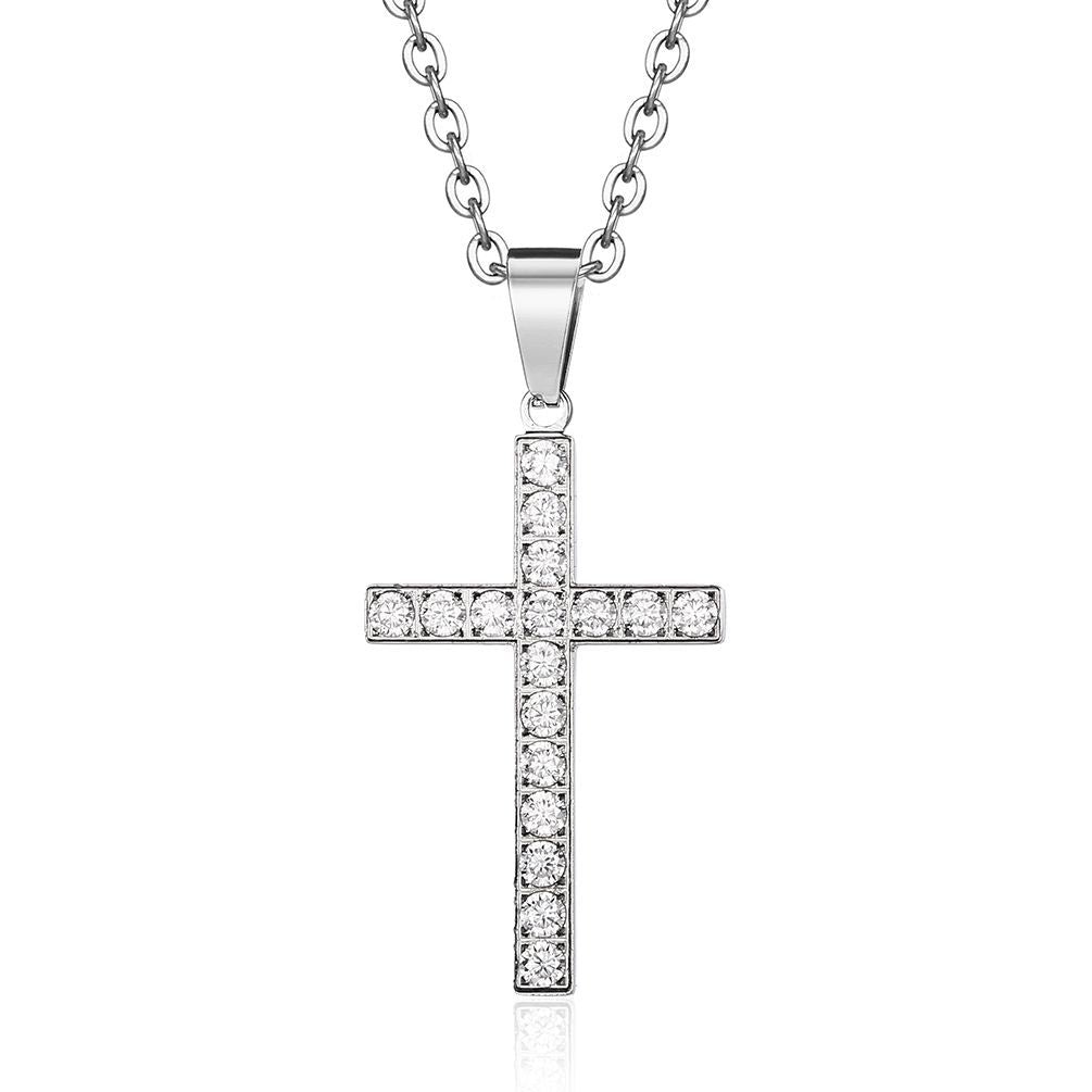 Planderful Titanium Steel Cross Necklace With Zircon Stones Unisex Luxury Jewelry