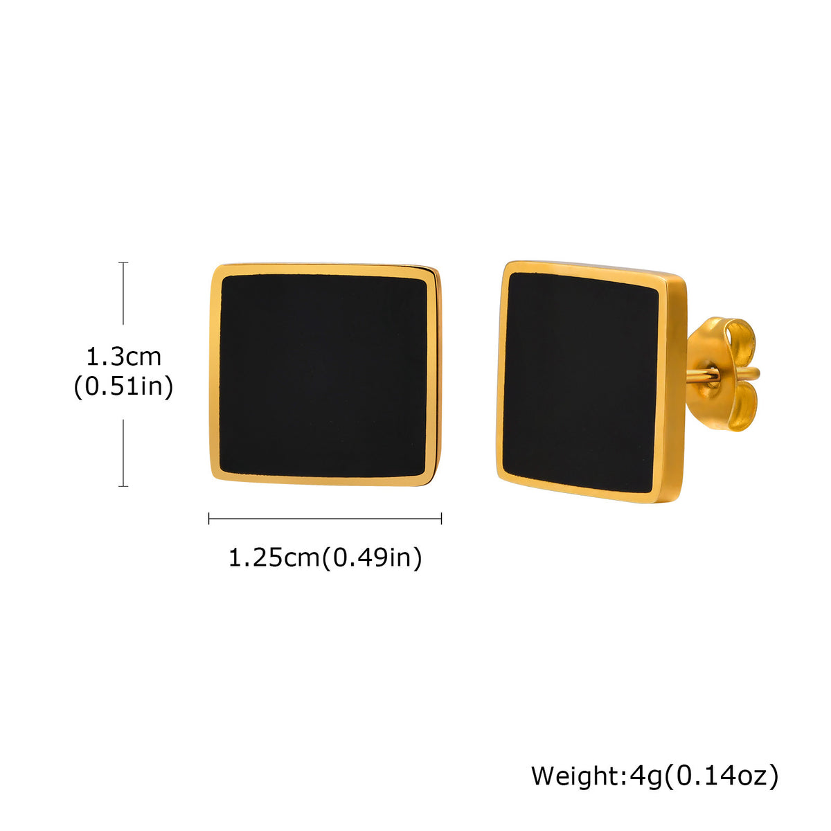 Gold-Tone Black Square Stainless Steel Stud Earrings