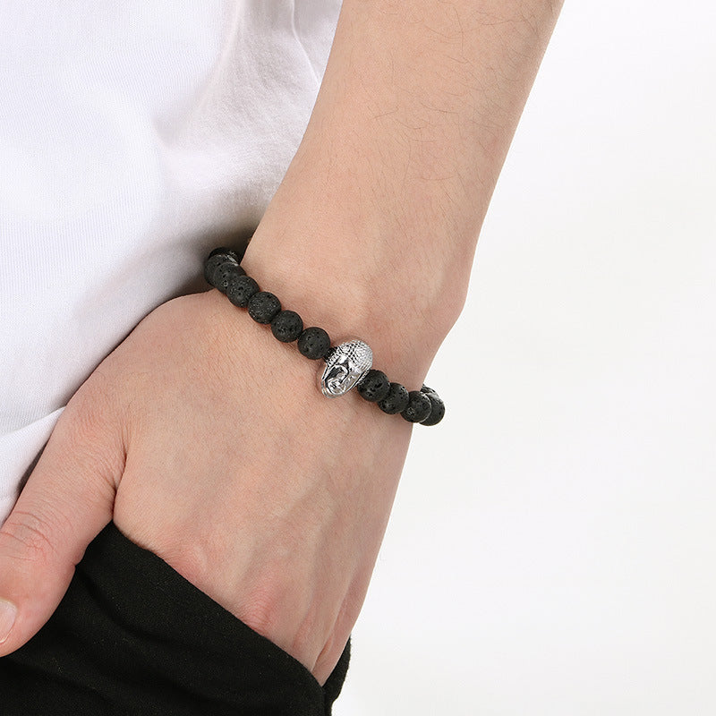 Planderful Volcanic Stone Beaded Bracelet For Men Buddha