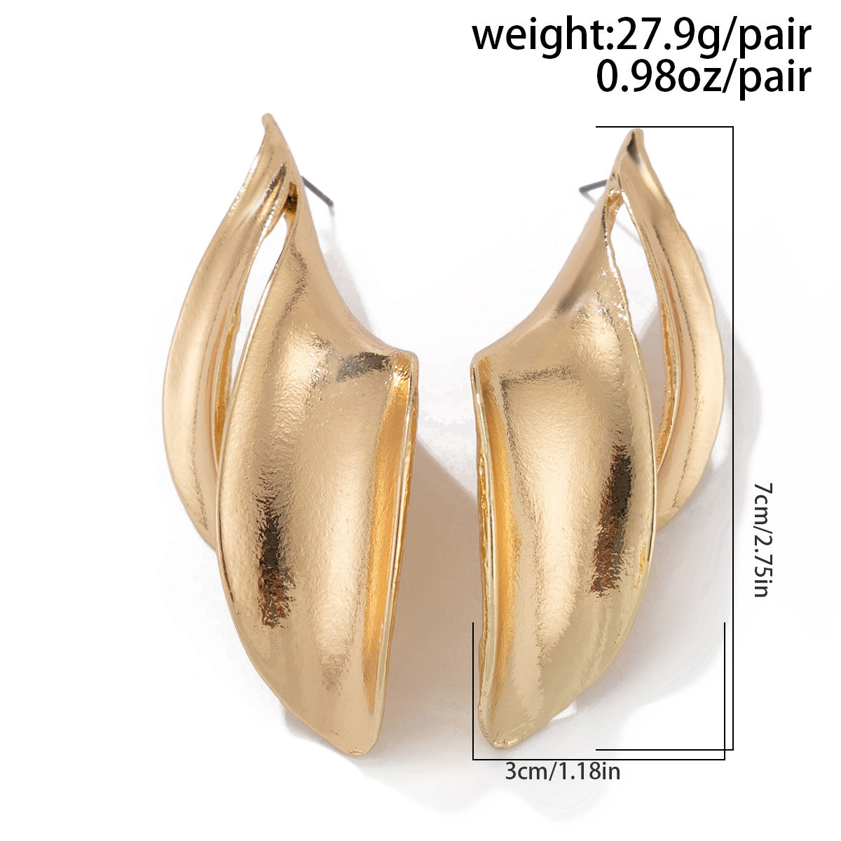 Planderful Geometric Stud Earrings Women Hollow Metal Texture Twist Glossy Statement Jewelry