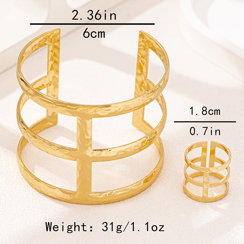 Planderful Vienna Verve Bracelet Ring Set – Irregular Metal Geometric Design