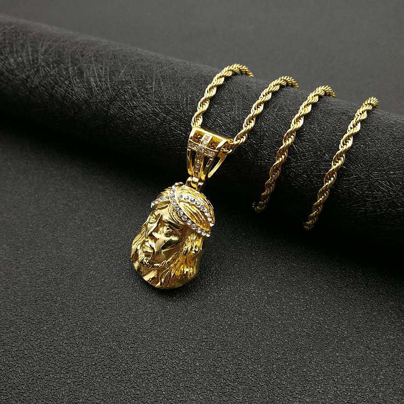 Stainless Steel Gold Plated Zircon Portrait Head Pendant Necklace For Women Planderful