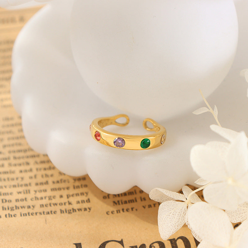 Colorful Zircon Open Index Finger Ring with Unique Korean-Inspired Design