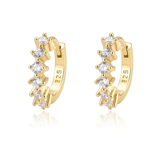 Europe, America Foreign Trade Circle C-Shaped Inlaid Zircon Personalized S925 Sterling Silver Earrings