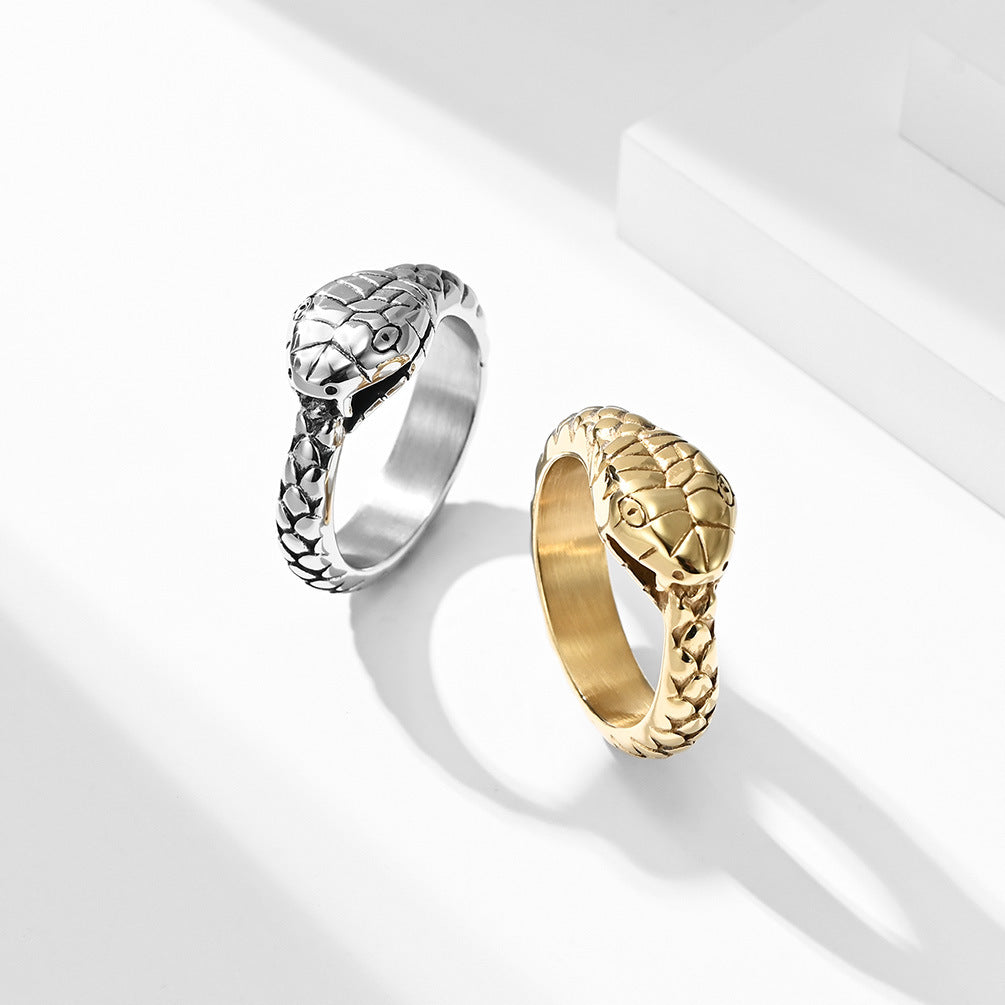 Planderful Gluttonous Snake Ring Titanium Steel Vacuum Gold Plated For Men And Women Hipster Index Finger Ring