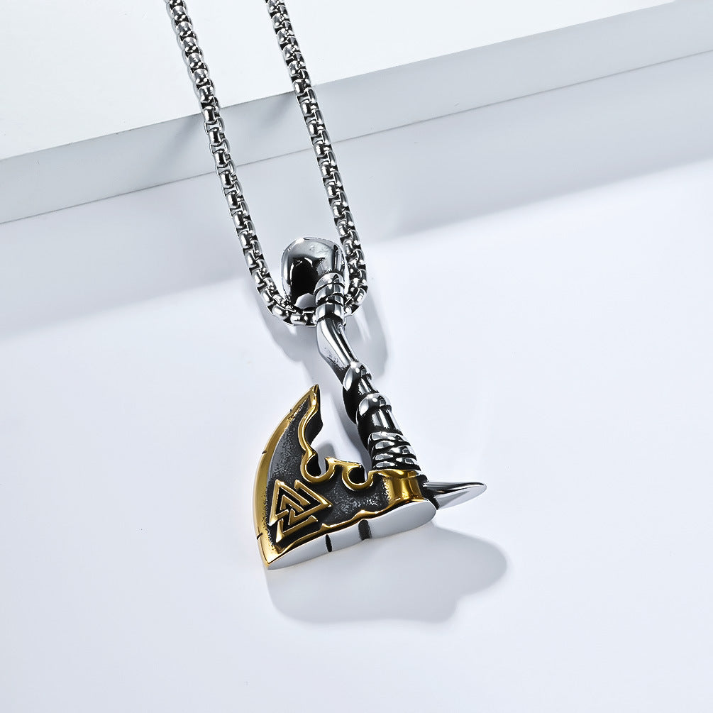 Planderful Nordic Viking Triangular Knot Durable Titanium Steel Axe Pendant Necklace For Men