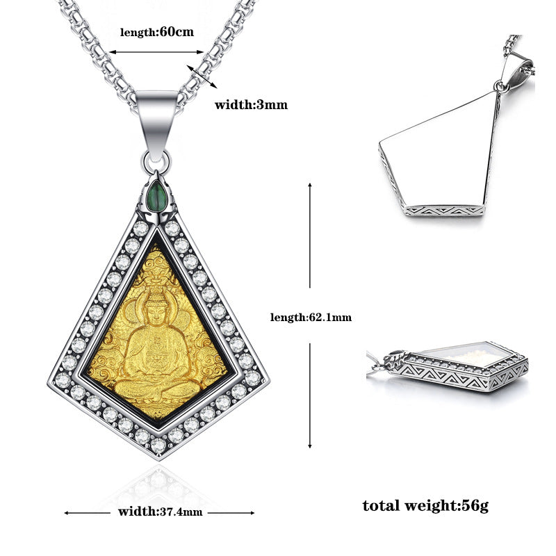 Zircon Necklace – Elegant Zodiac Buddha Pendant In Titanium Steel With Inlaid Zircon Accents