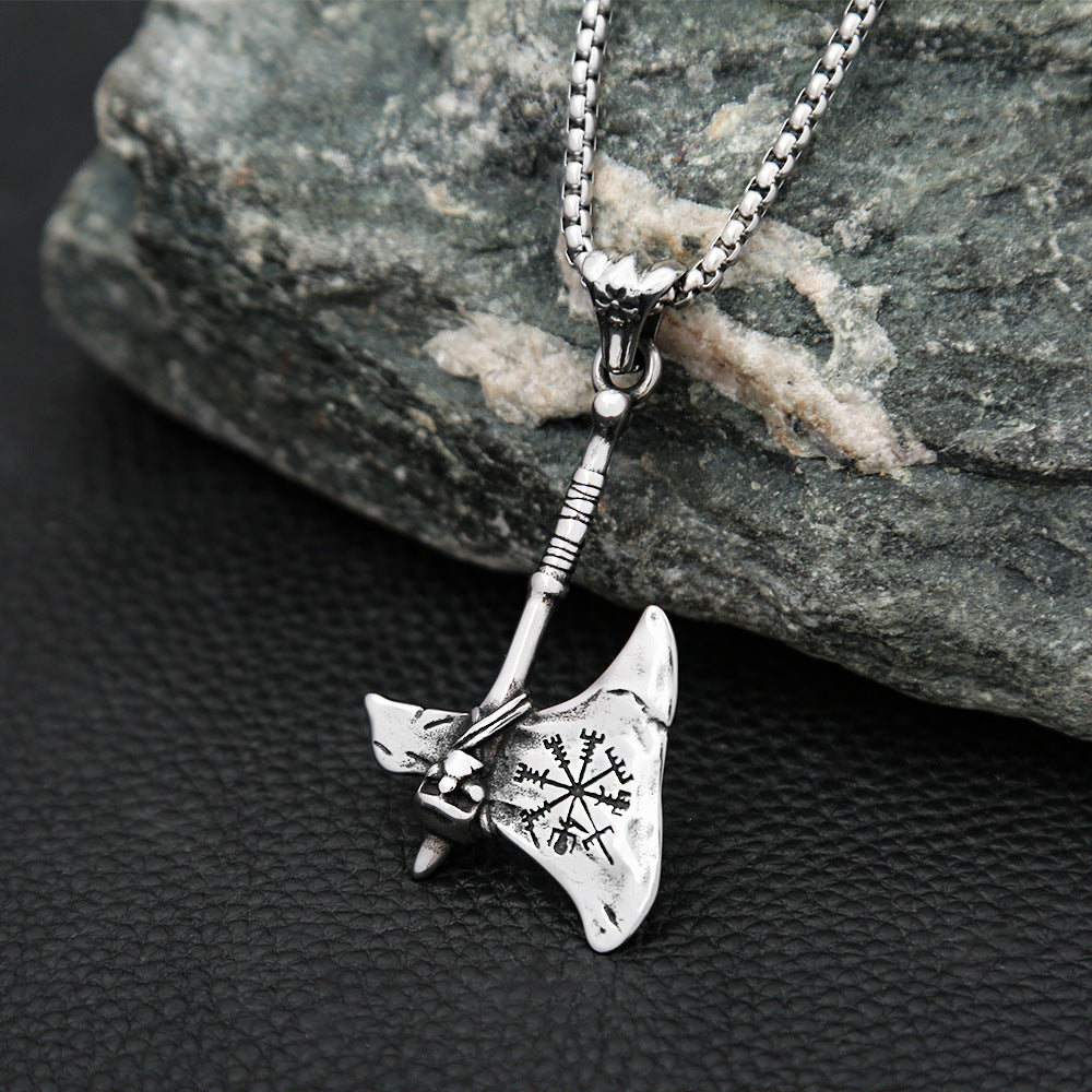 European And American Titanium Steel Viking Skull Pendant Necklace For Men