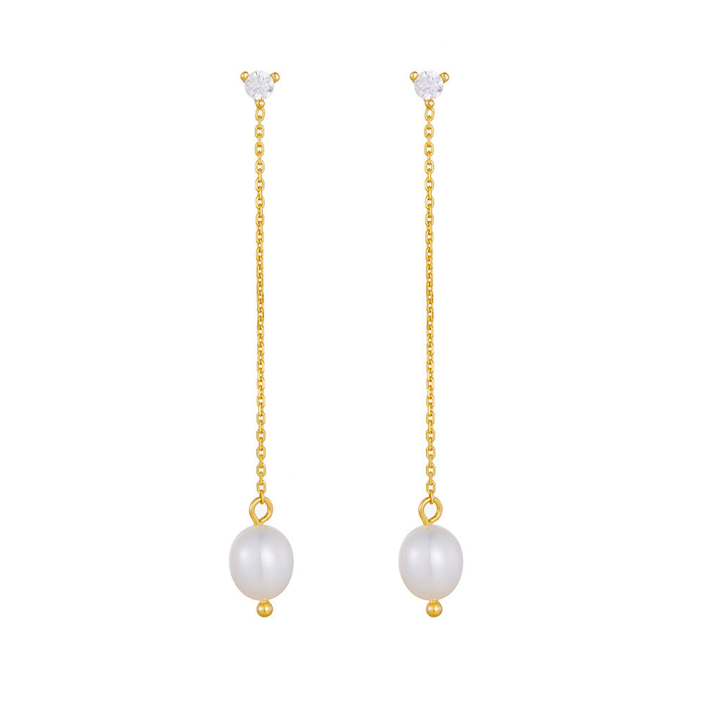 S925 Sterling Silver Stud Earrings, Natural Freshwater Pearl Earrings, And Versatile Long Fringed