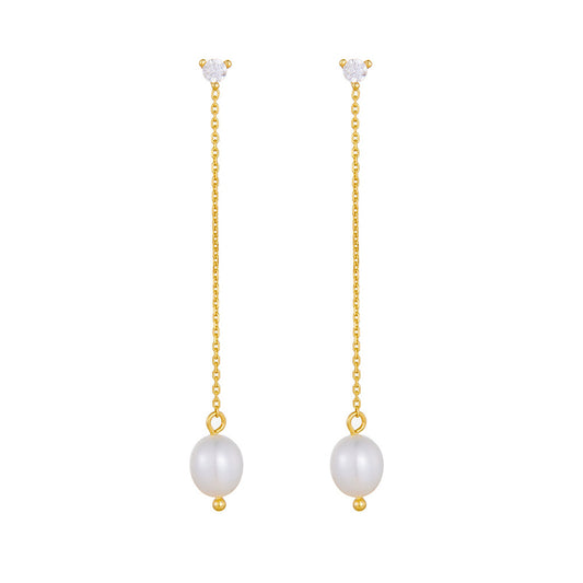 S925 Sterling Silver Stud Earrings, Natural Freshwater Pearl Earrings, And Versatile Long Fringed