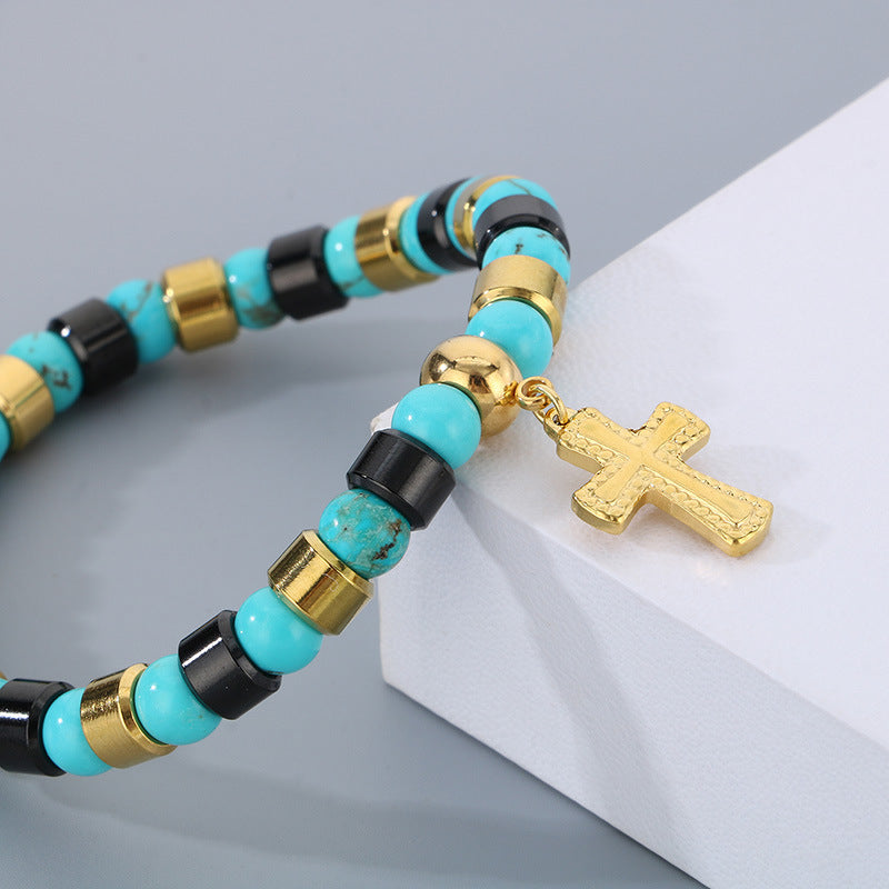 Planderful Turquoise Bohemian Beaded Unisex Cross Bracelet