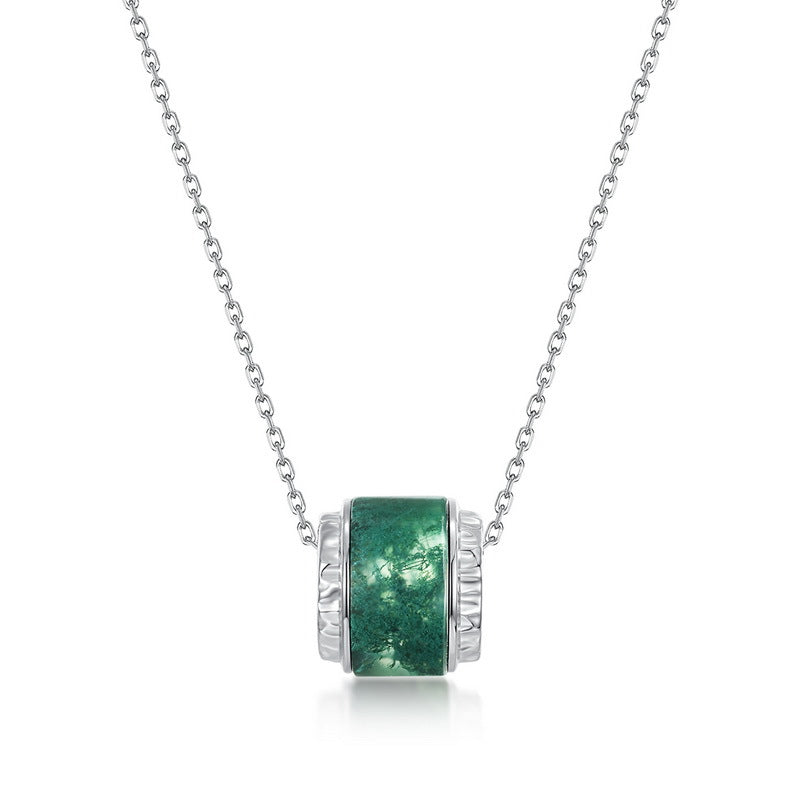 S925 Sterling Silver Moss Agate Pendant Necklace