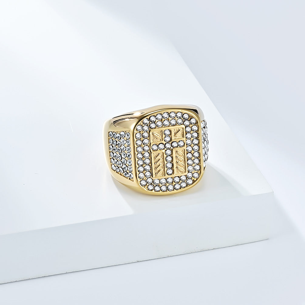 Planderful Hip Hop Ring Titanium Steel Full Zircon Cross For Men Elegant High End Jewelry