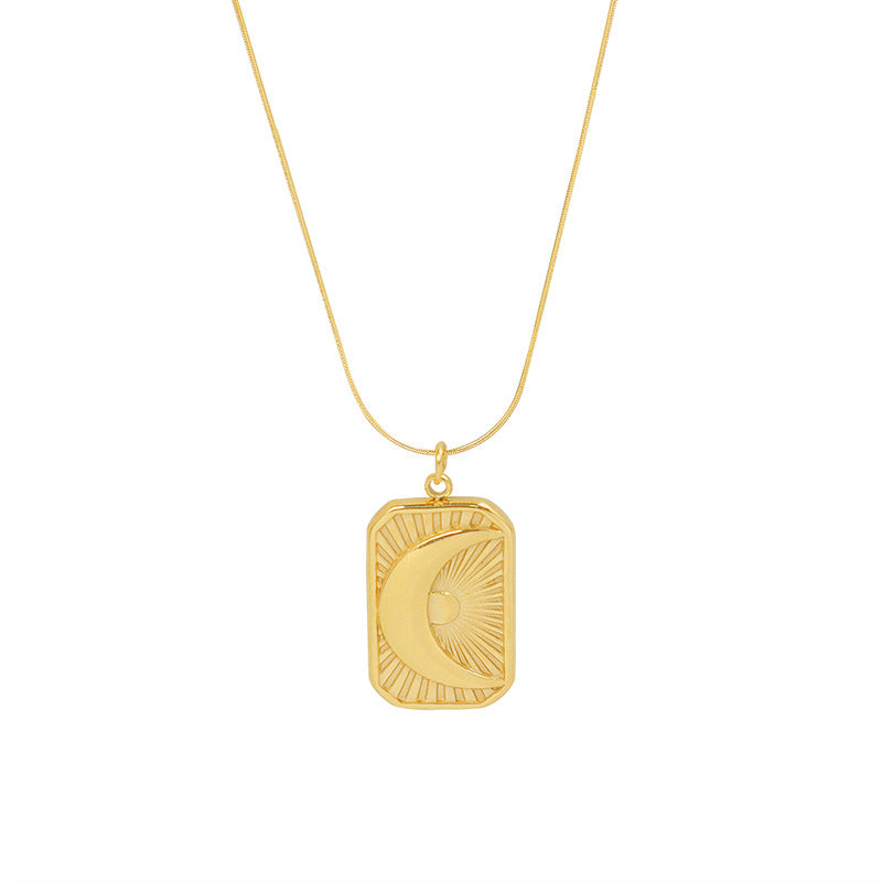 Geometric Moon Necklace with Gold Plating and Titanium Steel Chain