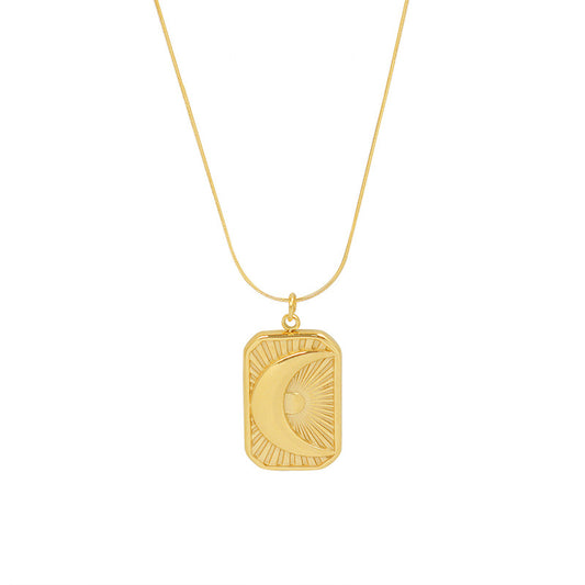 Geometric Moon Necklace with Gold Plating and Titanium Steel Chain
