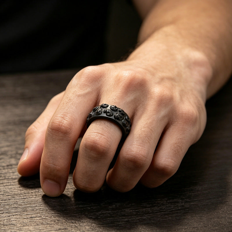 Halloween Diablo Double Row Little Skull Ring Old Gothic Ghost Head Stainless Steel