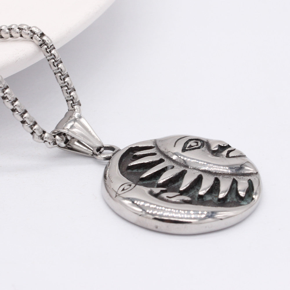 Tarot Sun Moon Pendant Titanium Steel Unisex Protection Statement Planderful Jewelry