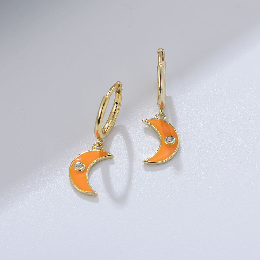 S925 Sterling Silver Colored Epoxy Moon Earrings And Earrings Oil Drop