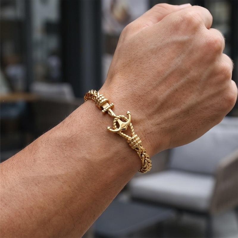 Punk Front & Back Chain Adjustable Bracelet Nautical Anchor Layered Keel Chain
