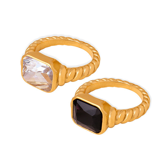 Shimmering Glass Stone Titanium Steel Ring with a Touch of Elegance