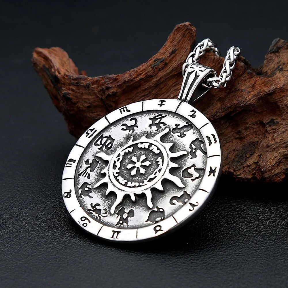 Sun Twelve Stainless Steel Pendant Necklace