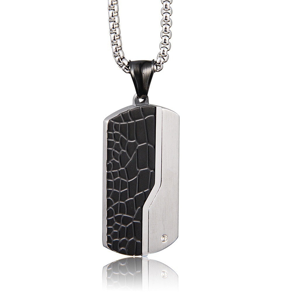 Mens Stainless Steel Necklace Planderful Everyday Genie Black Sand Finish Military Pendant Minimalist Durability For Men