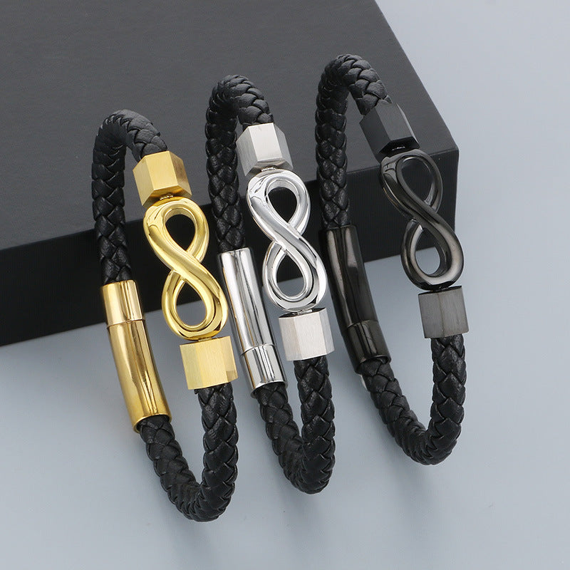 Planderful Infinity Symbol Leather Bracelet For Men