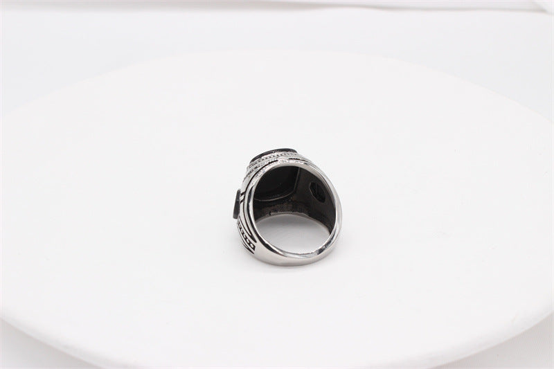Planderful Titanium Steel Ring Unisex Retro Style Black Stone Protection Everyday Genie Statement