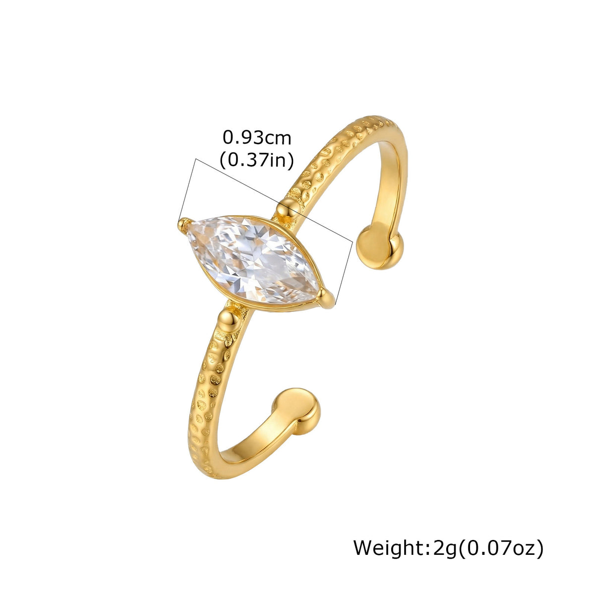 Cold Wind Stainless Steel Horse Eye Square Zircon Open Ring