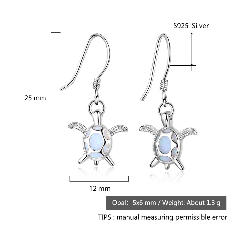 Planderful Jewelry Opal Turtle Drop Earrings In Sterling Silver For Women Elegant And Timeless