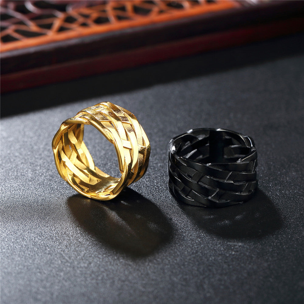 Planderful Unisex Stainless Steel Ring Weave Wide Titanium Shield Everyday Genie Collection